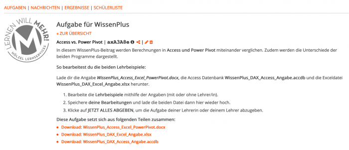 Lernraum Aufgabe WissenPlus Access Excel